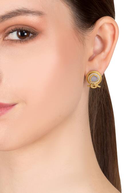 ZARIIN_Gold Plated Stone Enamel Knotted Studs_Online_at_Aza_Fashions