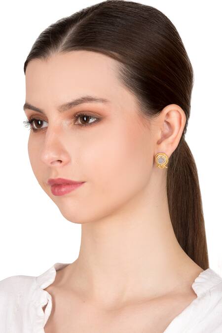 Buy_ZARIIN_Gold Plated Stone Enamel Knotted Studs_Online_at_Aza_Fashions
