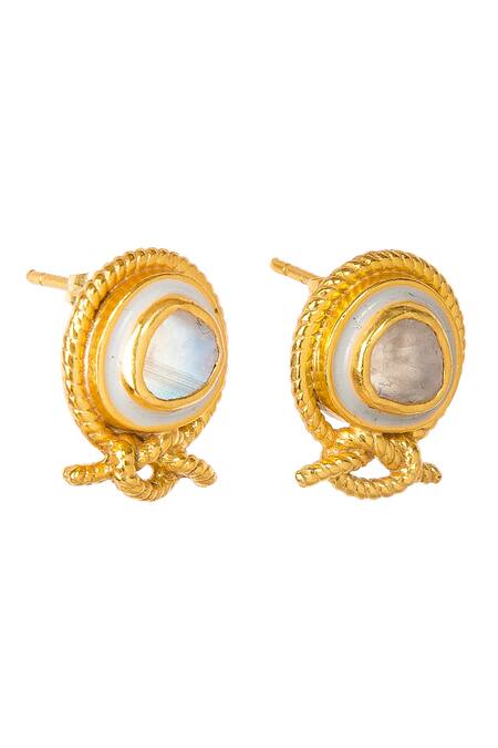 Shop_ZARIIN_Gold Plated Stone Enamel Knotted Studs_Online_at_Aza_Fashions