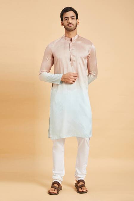 Hilo Design_Pink Georgette Ombre Kurta For Kids_Online_at_Aza_Fashions