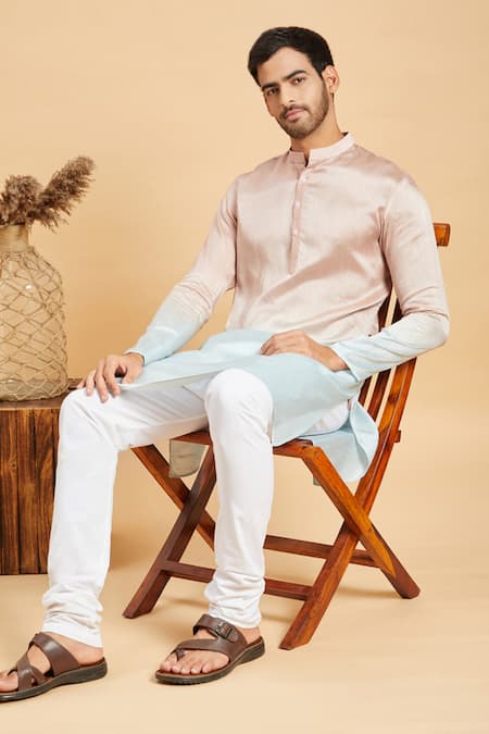 Buy_Hilo Design_Green Silk Glidden Ombre Kurta _Online_at_Aza_Fashions