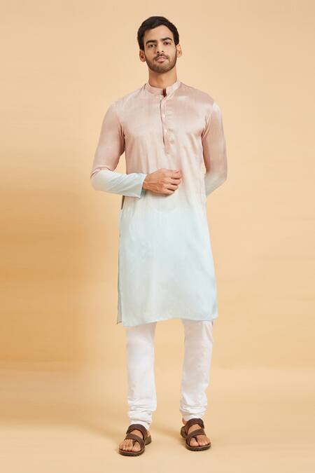 Hilo Design_Green Silk Glidden Ombre Kurta _Online_at_Aza_Fashions