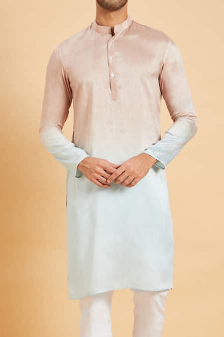 Hilo Design_Green Silk Glidden Ombre Kurta _at_Aza_Fashions