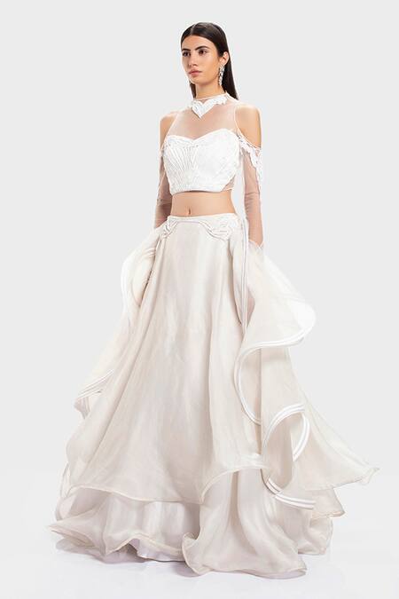 Gaurav Gupta_White Ruffle Lehenga Set_Online_at_Aza_Fashions