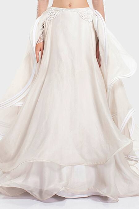 Shop_Gaurav Gupta_White Ruffle Lehenga Set_Online_at_Aza_Fashions