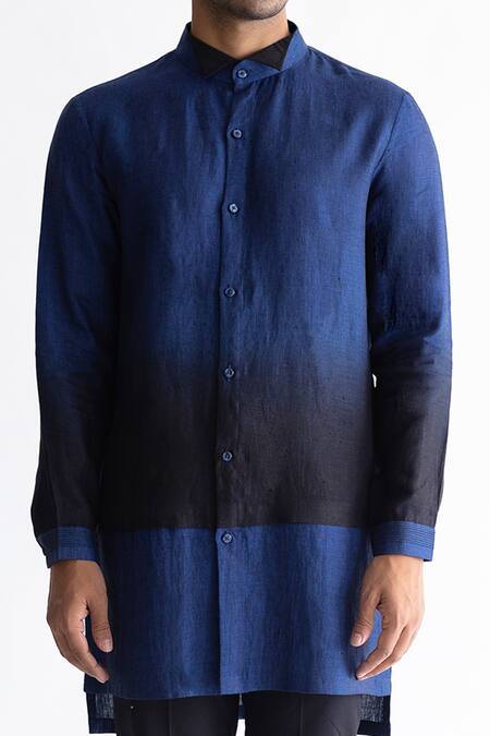 Buy_Kaha_Blue Linen Plain Hyggeb Two Tone Kurta_Online_at_Aza_Fashions