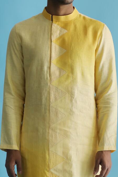Kaha_Yellow Linen Solid Ombre-dyed Kurta_Online_at_Aza_Fashions