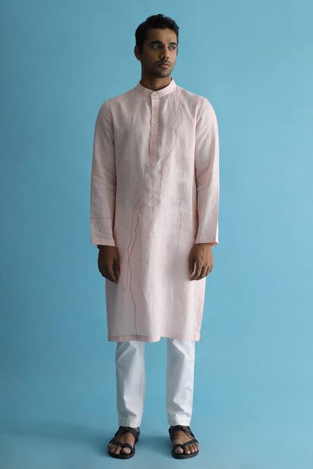 Kaha Pink Linen Embroidery Nehru Jacket And Kurta Set Online at Aza Fashions Kaha_Pink Linen Embroidery Nehru Jacket And Kurta Set_Online_at_Aza_Fashions