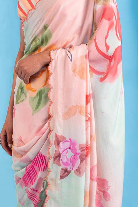 Shop Saundh Green Cotton Silk Floral Print Saree Online at Aza Fashions Shop_Saundh_Green Cotton Silk Floral Print Saree_Online_at_Aza_Fashions