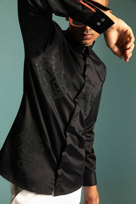 Buy Sahil Aneja Black Cotton Screen Print Lines Shirt Online at Aza Fashions Buy_Sahil Aneja_Black Cotton Screen Print Lines Shirt_Online_at_Aza_Fashions