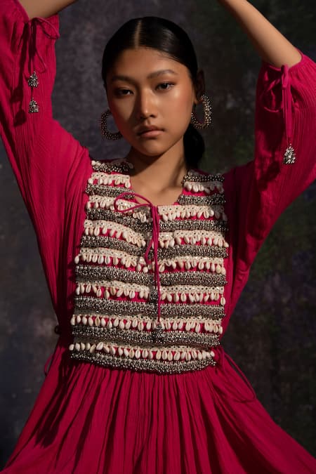 Shop 5elements Pink 100% Cotton Embellishment Shell Scoop Neck Anarkali And Pant Set Online at Aza Fashions Shop_5elements_Pink 100% Cotton Embellishment Shell Scoop Neck Anarkali And Pant Set _Online_at_Aza_Fashions