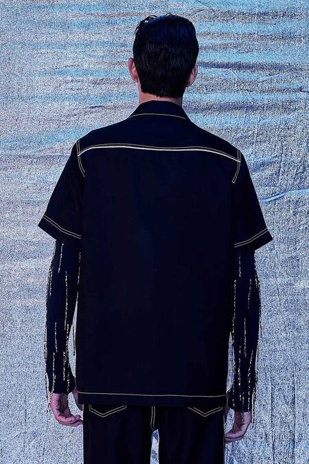 Line out line_Black Cotton Cut And Sew Resort Shirt_Online_at_Aza_Fashions