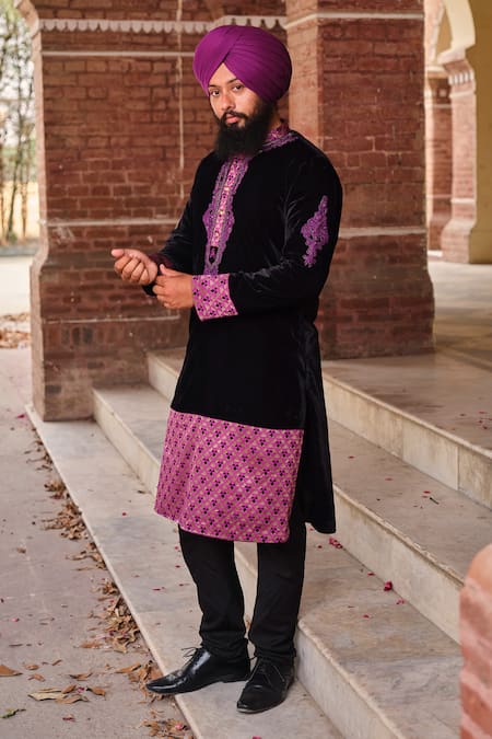 Nitesh Singh Chauhan Velvet Embroidered Kurta Set 