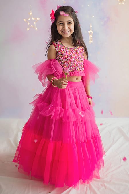 Buy FULPARI Girls Embrodred Pink Net Lehenga Choli With Duptta (Pack of 1)  (8-9 Years, Pink) at Amazon.in