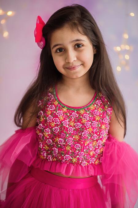 Buy_PA:Paa_Pink Embroidered Choli And Ruffle Lehenga_Online_at_Aza_Fashions