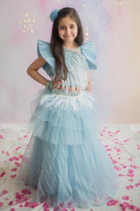 PA:Paa_Blue Tulle Embroidered Choli And Layered Lehenga_Online_at_Aza_Fashions