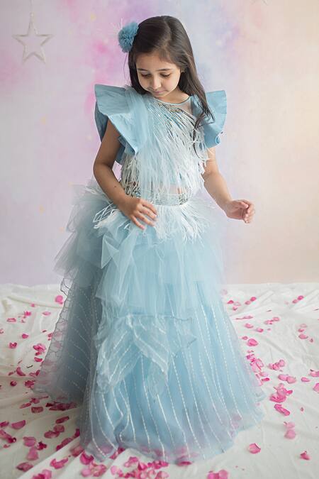 Buy_PA:Paa_Blue Tulle Embroidered Choli And Layered Lehenga_Online_at_Aza_Fashions