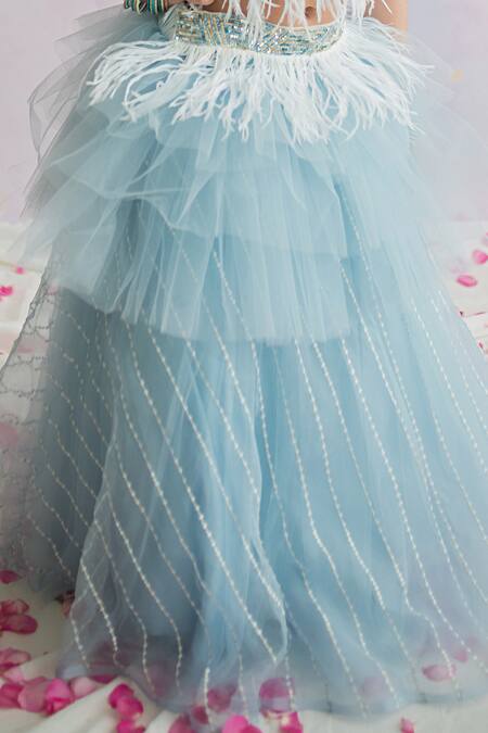 PA:Paa_Blue Tulle Embroidered Choli And Layered Lehenga_at_Aza_Fashions