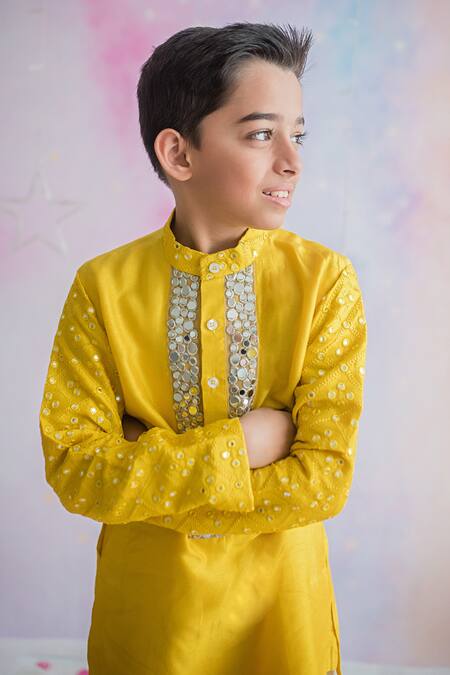 Shop_PA:Paa_Yellow Kurta Silk Embellished And Pant_Online_at_Aza_Fashions