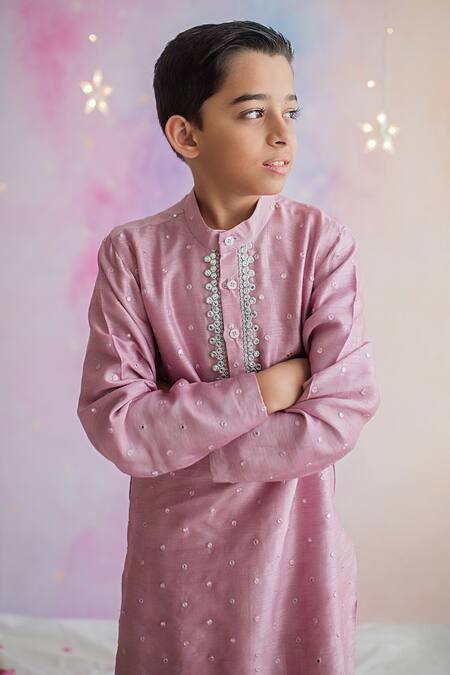 PA:Paa_Pink Kurta Silk Embellished And Pant_Online_at_Aza_Fashions