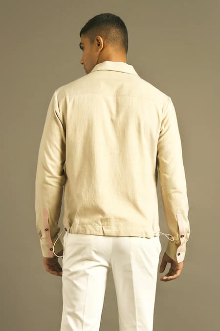 Shop Dhruv Vaish Beige Handloom Cotton Shacket at Aza Fashions Shop_Dhruv Vaish_Beige Handloom Cotton Shacket _at_Aza_Fashions