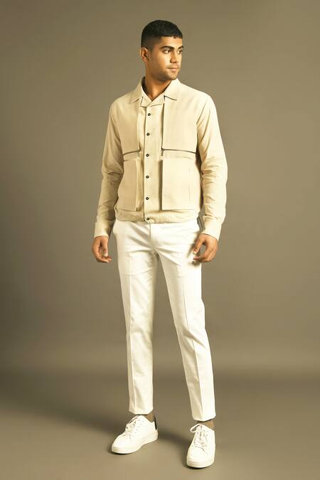 Buy Dhruv Vaish Beige Handloom Cotton Shacket Online at Aza Fashions Buy_Dhruv Vaish_Beige Handloom Cotton Shacket _Online_at_Aza_Fashions