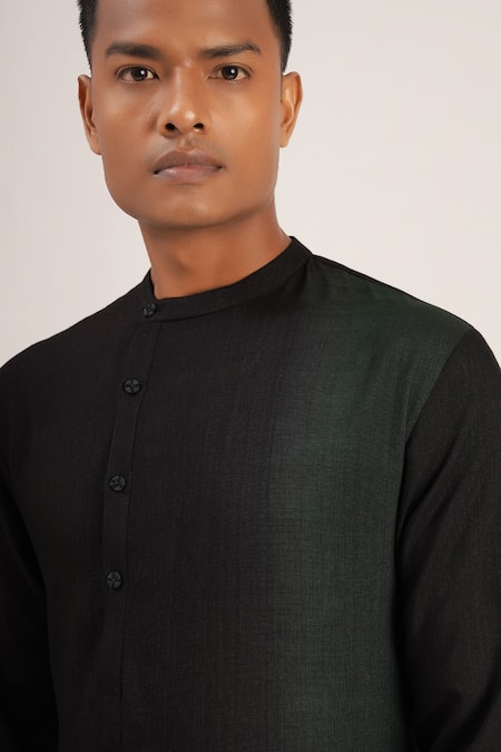 Buy_Dhruv Vaish_Black Cotton Silk Dip Dyed Asymmetric Kurta Set _Online_at_Aza_Fashions
