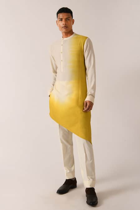 Dhruv Vaish_Beige Cotton Silk Kurta Set _Online_at_Aza_Fashions