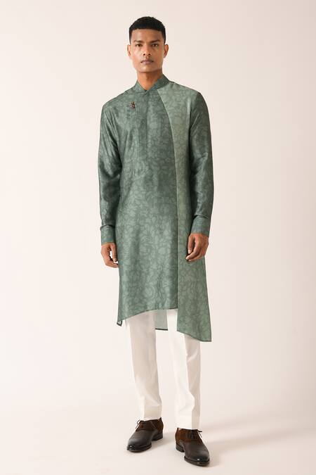 Dhruv Vaish Beige Cotton Silk Printed Kurta Set Online at Aza Fashions Dhruv Vaish_Beige Cotton Silk Printed Kurta Set _Online_at_Aza_Fashions