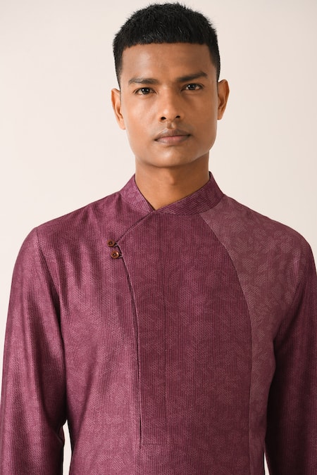 Dhruv Vaish_Beige Cotton Silk Printed Kurta Set_Online_at_Aza_Fashions