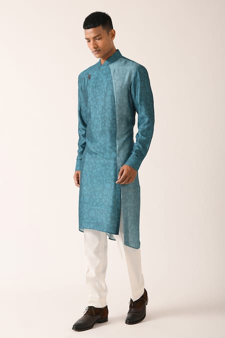 Dhruv Vaish_Beige Cotton Silk Printed Kurta Set_Online_at_Aza_Fashions