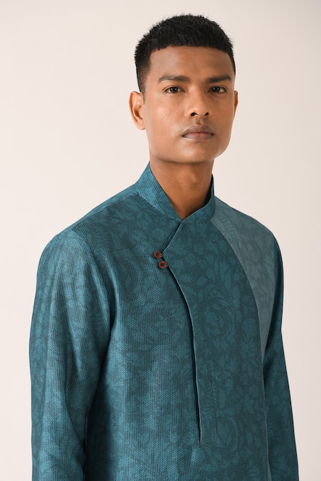 Buy_Dhruv Vaish_Beige Cotton Silk Printed Kurta Set_Online_at_Aza_Fashions