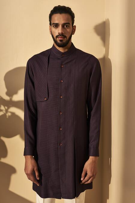 Buy_Dhruv Vaish_Purple Spun Silk, Terry Cotton Textured Kurta Set_Online_at_Aza_Fashions