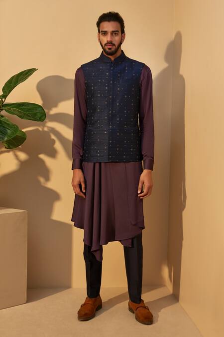 Buy Dhruv Vaish Blue Silk Bundi Online at Aza Fashions Buy_Dhruv Vaish_Blue Silk Bundi _Online_at_Aza_Fashions