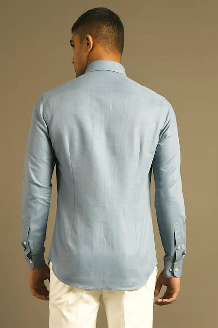 Shop Dhruv Vaish Blue Cotton Linen Shirt at Aza Fashions Shop_Dhruv Vaish_Blue Cotton Linen Shirt _at_Aza_Fashions