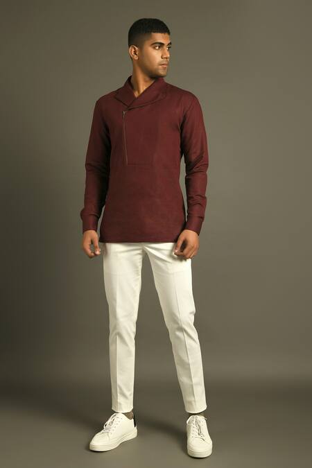 Dhruv Vaish_Maroon Handloom Cotton Linen Shirt _Online_at_Aza_Fashions