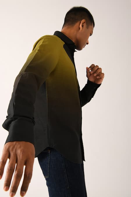 Buy_Dhruv Vaish_Black Cotton Linen Ombre Shirt_Online_at_Aza_Fashions