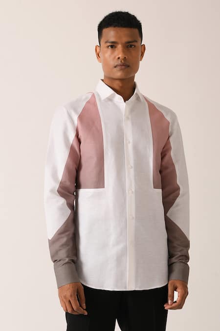 Dhruv Vaish_White Cotton Linen Gradient Print Shirt_Online_at_Aza_Fashions