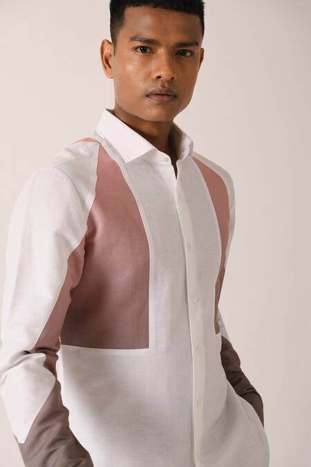 Buy_Dhruv Vaish_White Cotton Linen Gradient Print Shirt_Online_at_Aza_Fashions