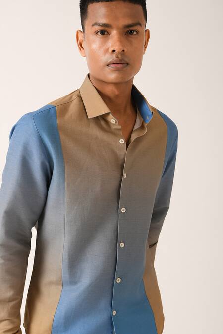 Buy_Dhruv Vaish_Blue Cotton Linen Ombre Shirt_Online_at_Aza_Fashions