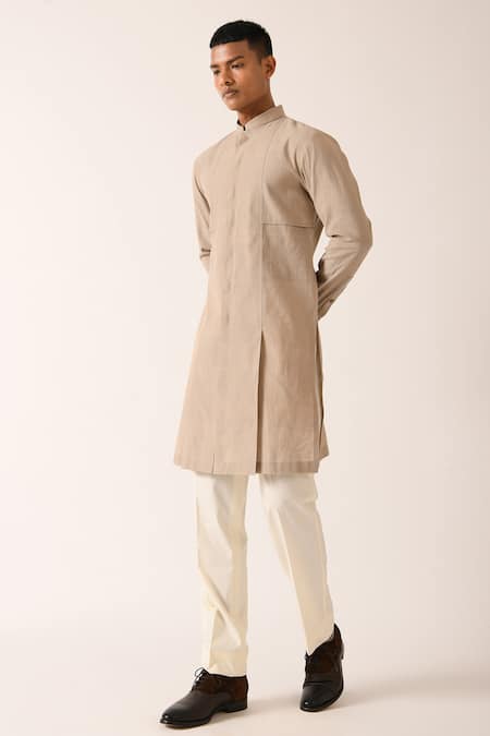 Dhruv Vaish_Beige Handloom Cotton Kurta Set _Online_at_Aza_Fashions
