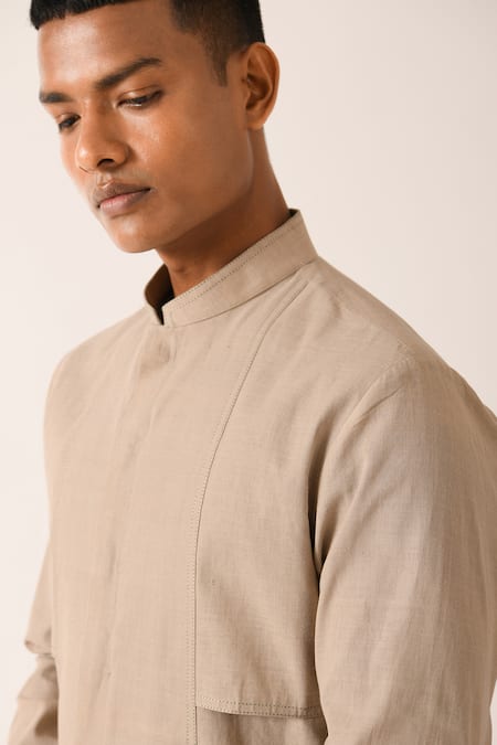 Buy_Dhruv Vaish_Beige Handloom Cotton Kurta Set _Online_at_Aza_Fashions