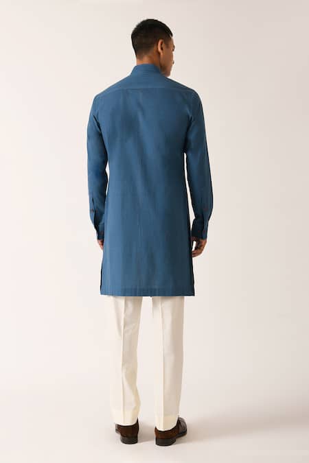 Shop Dhruv Vaish Blue Handloom Cotton Kurta Set at Aza Fashions Shop_Dhruv Vaish_Blue Handloom Cotton Kurta Set _at_Aza_Fashions