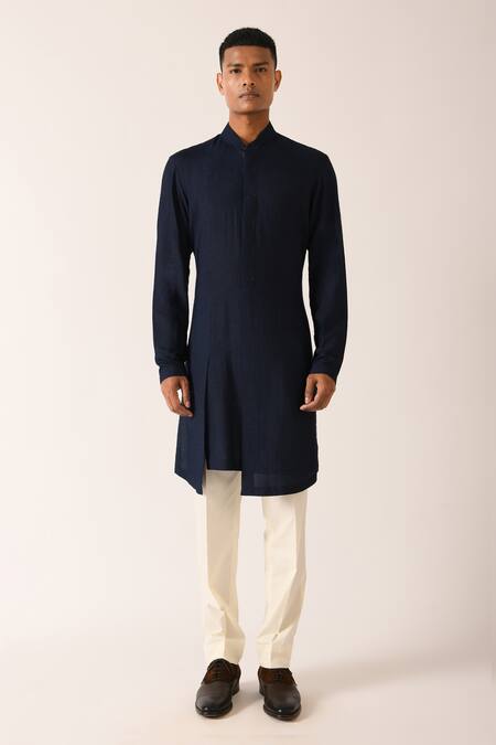 Dhruv Vaish_Blue Cotton Silk Kurta Set _Online_at_Aza_Fashions