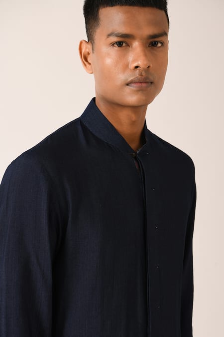 Buy_Dhruv Vaish_Blue Cotton Silk Kurta Set _Online_at_Aza_Fashions