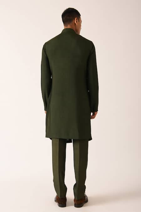 Shop_Dhruv Vaish_Green Cotton Silk Kurta Set _at_Aza_Fashions