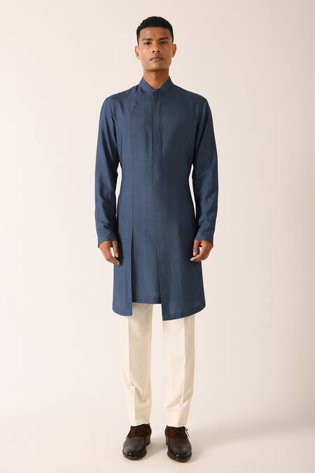 Dhruv Vaish_Blue Cotton Silk Kurta Set _Online_at_Aza_Fashions