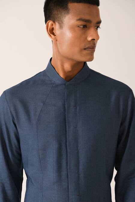 Buy_Dhruv Vaish_Blue Cotton Silk Kurta Set _Online_at_Aza_Fashions