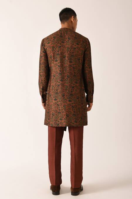 Shop Dhruv Vaish Brown Cotton Silk Printed Kurta Set at Aza Fashions Shop_Dhruv Vaish_Brown Cotton Silk Printed Kurta Set_at_Aza_Fashions