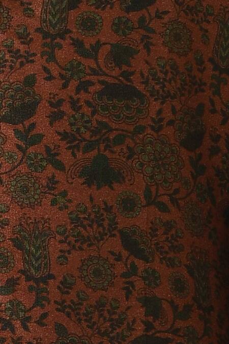 Dhruv Vaish_Brown Cotton Silk Printed Kurta Set_at_Aza_Fashions